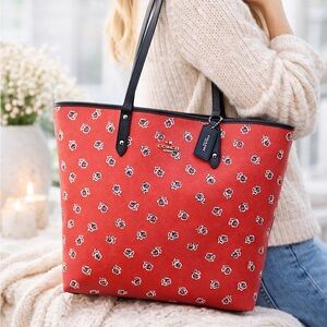 Coach Red Floral Tote Bag & Matching Wallet NWT